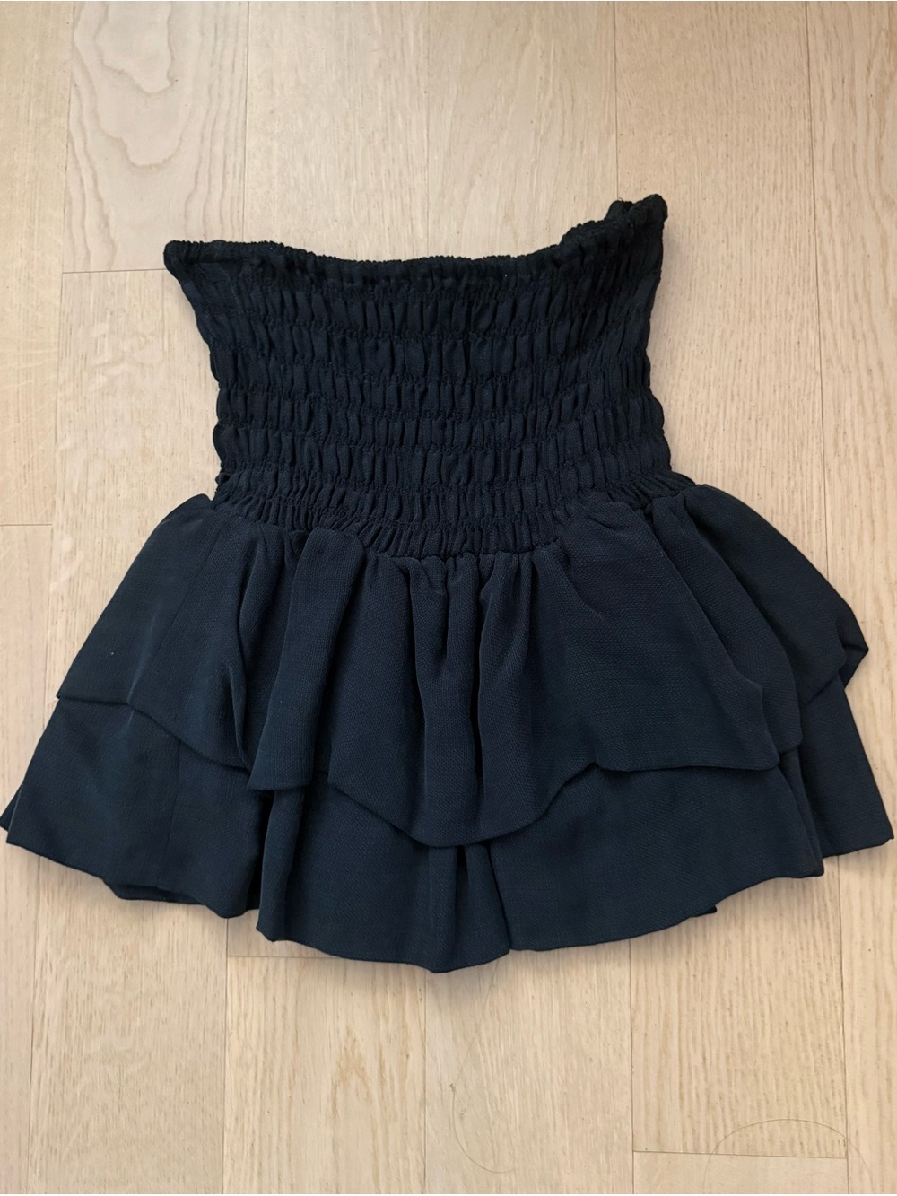 Maje Tiered Petal Layered Smocked Mini Skirt Black 3 M/L Tencel Festival Y2K